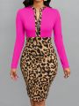 SHEIN Lady Women's Leopard Print Bodycon Dress