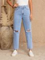 SHEIN LUNE High Waist Ripped Mom Fit Jeans