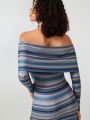 THE VAULT Striped Print Off Shoulder Bodycon Dress