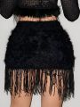 SHEIN ICON Women's Fringed Plush Knitted Skirt