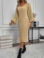 SHEIN LUNE Button Detail Flare Sleeve Split Hem Sweater Dress