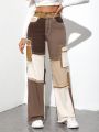 SHEIN Tall Women'S Patchwork Color Block Frayed Hem Jeans