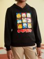 GARFIELD X SHEIN Tween Boy Cartoon Printed Hooded Sweatshirt