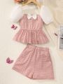 Tween Girls Gingham Puff Sleeve Top And Shorts Set