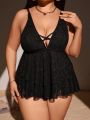 SHEIN Swim Chicsea Plus Size Solid Color Criss Cross Camisole Bikini Set