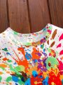 SHEIN Toddler Boys' Casual Ink Splash Color Short Sleeve T-Shirt And Shorts Set