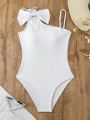 SHEIN Swim Chicsea Solid Color One-piece Swimsuit With Bowknot Decoration