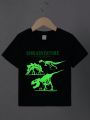 SHEIN Kids EVRYDAY Boys' Fit Casual Reflective Dinosaur Crew Neck Pattern Short-Sleeved T-Shirt