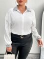 SHEIN Privé Plus Size Women's Colorblocked Collar Lantern Sleeve Shirt