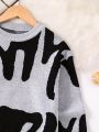 Boys' Casual Streetwear Color Block Print Round Neck Sweater