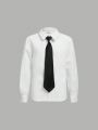 SHEIN Male Teenagers Casual Loose Basic Versatile Long-Sleeved Shirt And Tie