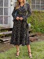 SHEIN Clasi Women's Floral Print Bell Sleeve Dress