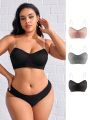 Plus Size 3pcs/Set Pure Color Bra With Steel Ring