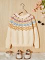 SHEIN Kids EVRYDAY Tween Girl Geo Pattern Raglan Sleeve Sweater