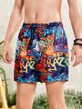 SHEIN Teenage Boys' Casual Graffiti And Digital Print Swim Shorts