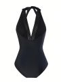 SHEIN Swim Chicsea Women's Halter Neck One-piece Swimsuit