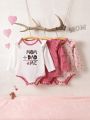 3pcs/set Baby Girls' Casual Heart Print Long Sleeve Bodysuit For Daily Wear In Spring And Autumn