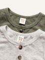 Cozy Cub Knitted Soft Round Collar Half-Zip Vest And Top Two-Piece Set For Baby Boys