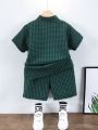 SHEIN Kids SUNSHNE Toddler Boys Gingham Button Up Shirt & Shorts