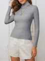 Solid Turtleneck Ribbed Knit Sweater