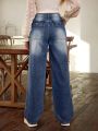 SHEIN LUNE Washed Straight Leg Jeans