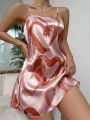 Satin Heart Printed Spaghetti Strap Sleepwear