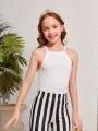 SHEIN Kids EVRYDAY Tween Girls' Knitted Solid Color Fitted Casual Camisole Vest