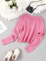 SHEIN Kids CHARMNG Tween Girl Letter Pattern Raglan Sleeve Sweater