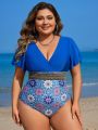 SHEIN Swim BohoFeel Plus Size Print Splicing One Piece Swimsuit