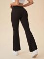 Solid Color High-waisted Flared Sports Pants