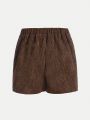 SHEIN Kids Cooltwn Big Girls' Casual Street Style Knitted Solid Skort