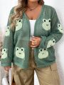 SHEIN CURVE+ Women's Plus Size Frog Pattern Long Sleeve Cardigan