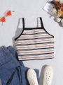 SHEIN Kids EVRYDAY Big Girls' Striped Camisole Top With Color Block Trim