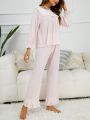 Ruffle Trim Flounce Sleeve Ruffle Hem PJ Set