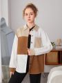 Teenage Girls' Casual Street Style Patchwork Color Collision Corduroy Jacket