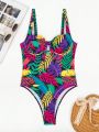 SHEIN Swim Vcay Women's One-piece Swimsuit With Tropical Print