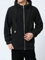 Men Zip Up Drawstring Thermal Lined Hooded Jacket