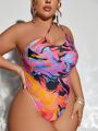 SHEIN Swim SXY Plus Size Tie-dye Halter One Piece Swimsuit