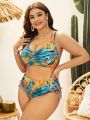 SHEIN Swim Vcay Plus Size Tropical Printed Drawstring Side Bikini Swimsuit Set