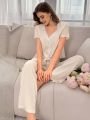 Women'S Lace Patchwork Casual Comfortable Pajama Set