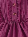 Baby Girl Summer Short Sleeve Purple Ruffle Trim Decor Shirt Dress