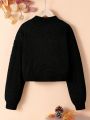 SHEIN Kids FANZEY Girls' Loose Fit High Neck Pullover Sweater With Long Sleeves