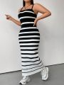 Plus Striped Pattern Cami Sweater Dress