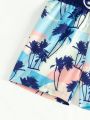 Young Boy Coconut Tree Print Swim Trunks