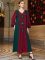 SHEIN Najma Women's Color-blocking Nail Bead Decor Arabic Traditional Long Dress