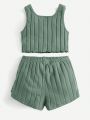 SHEIN Baby Girl Casual Sports Vest And Shorts Set