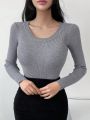 DAZY Solid Color Long Sleeve Sweater