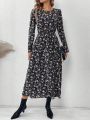 Women'S Floral Printed Full Length Sleeve Dress