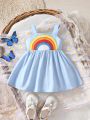 Baby Girls' Rainbow Embroidered Spaghetti Strap Dress