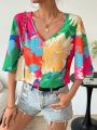 Women's Floral Printed V-Neck Blouse